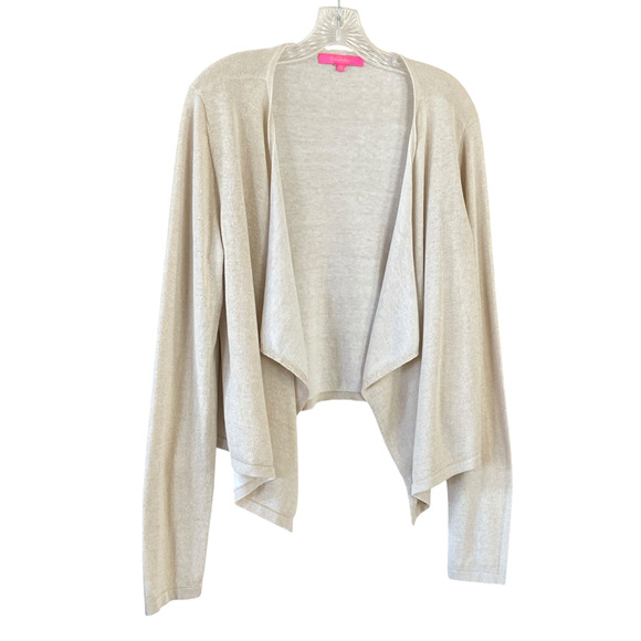 LILLY PULITZER Women's Size XL Beige Gold Metallic Open Front Cardigan Sweater - Picture 7 of 7